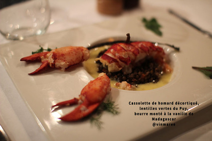 Cassolette de homard décortiqué, lentilles vertes du puy, beurre