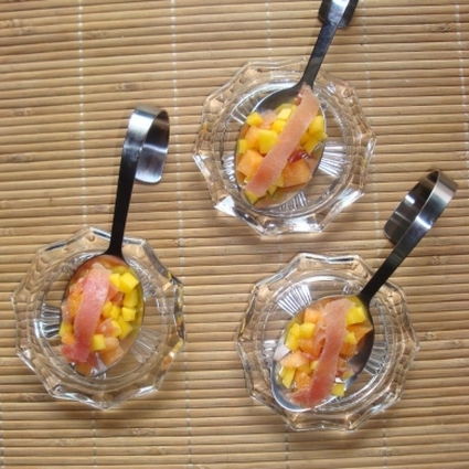 Recette de cuillère melon, mangue et jambon de bayonne