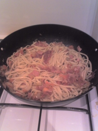 Recette de spaghettis aux jambons