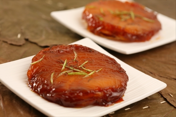 Recette de tatin de mangue au citron vert, coulis fruits de la passion ...