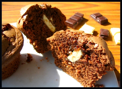Recette de muffins chocolat noisette, coeur de chocolat blanc