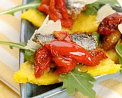 Recette polenta grillée, sardines et poivrons fondants