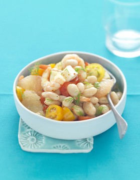 Salade bien-être aux haricots, crevettes, pamplemousse et épices ...