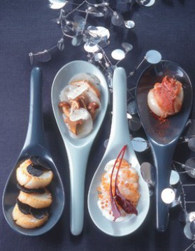 Spoons de saint-jacques tartare aux oeufs de saumon pour 1 ...