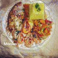 Recette de crevettes et poisson aux légumes avec son riz au curry ...