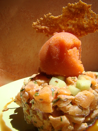 Recette de tartare de saumon au gingembre et sorbet gazpacho