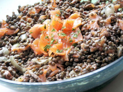 Recette de salade de lentilles au saumon fumé