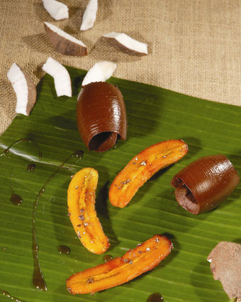 Recette de crémeux coco-cacao et mini bananes flambées