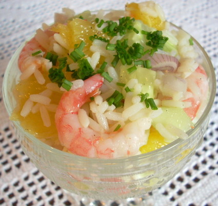 Recette de salade de riz à l'orange et aux crevettes