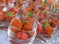 Recette de verrines tomates, fraises, sorbet poivrons et basilic