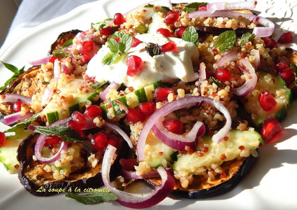Recette de salade de quinoa aux aubergines épicées et graines de ...