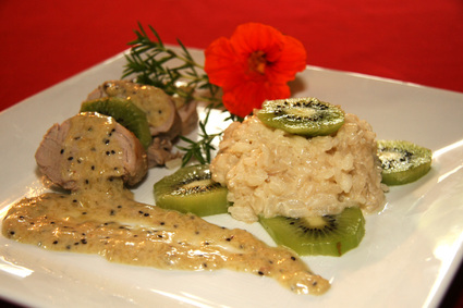 Mignon de porc aux kiwis et son risotto