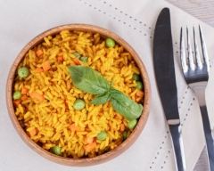 Recette riz au curry, champignons et petits pois