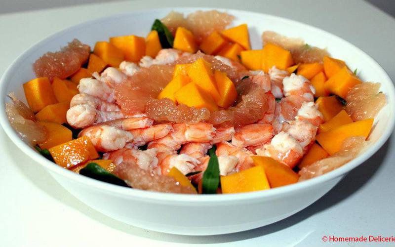 Sur la recette salade aux crevettes, mangue & pamplemousse
