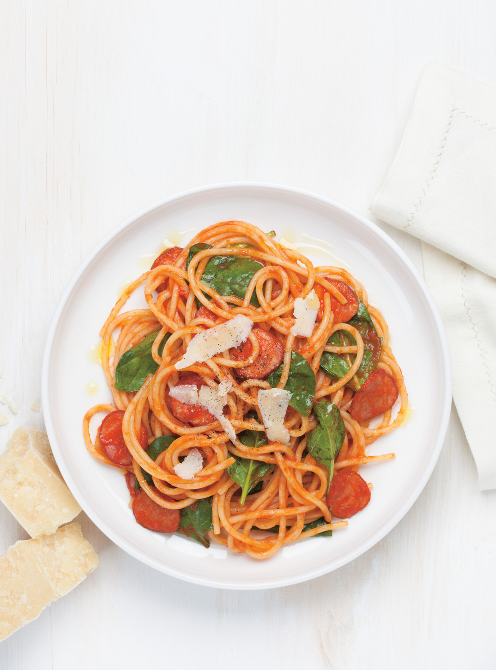 Spaghettis au saucisson et aux épinards | ricardo