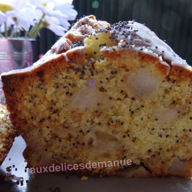 Recette cake aux poires et pavot bleu, glaçage orange-pavot
