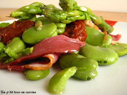 Recette de salade de fèves aux asperges et magret de canard