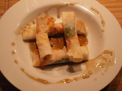 La recette des nems de crevettes, caramel tiède japonais