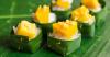 Recette de bouchées exotiques de mangue et riz en bananier