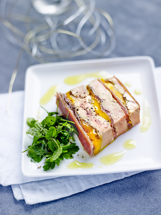 Recette de terrine de foie gras poêlé, mangue, jambon de bayonne