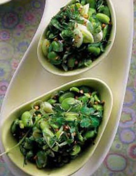 Salade de fèves, coriandre, pour 4 personnes