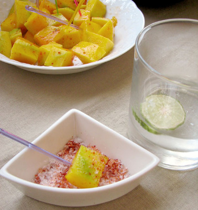 Recette de cubes de mangue verte au piment d'espelette