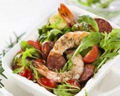 Recette salade tiède au chorizo et aux crevettes