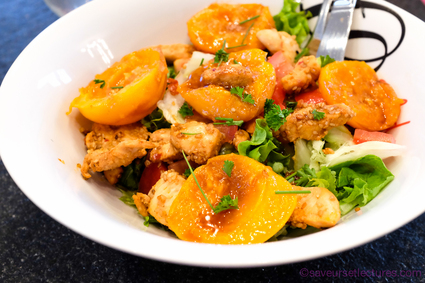 Recette de salade de poulet épicé et abricots frais