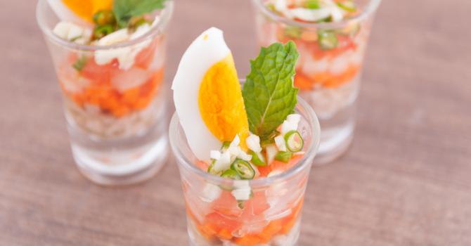 Recette de salade de surimi aux œufs en verrines croq'kilos