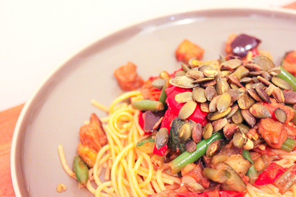 Recette de spaghettis aux légumes et graines de courges