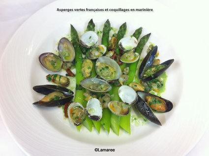 Recette asperges vertes françaises et coquillages en marinière