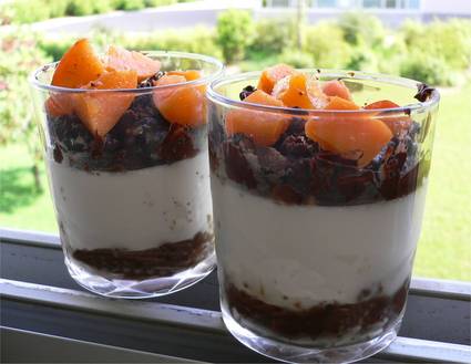 Recette de verrines abricot-coco, marrons-pignons au chocolat